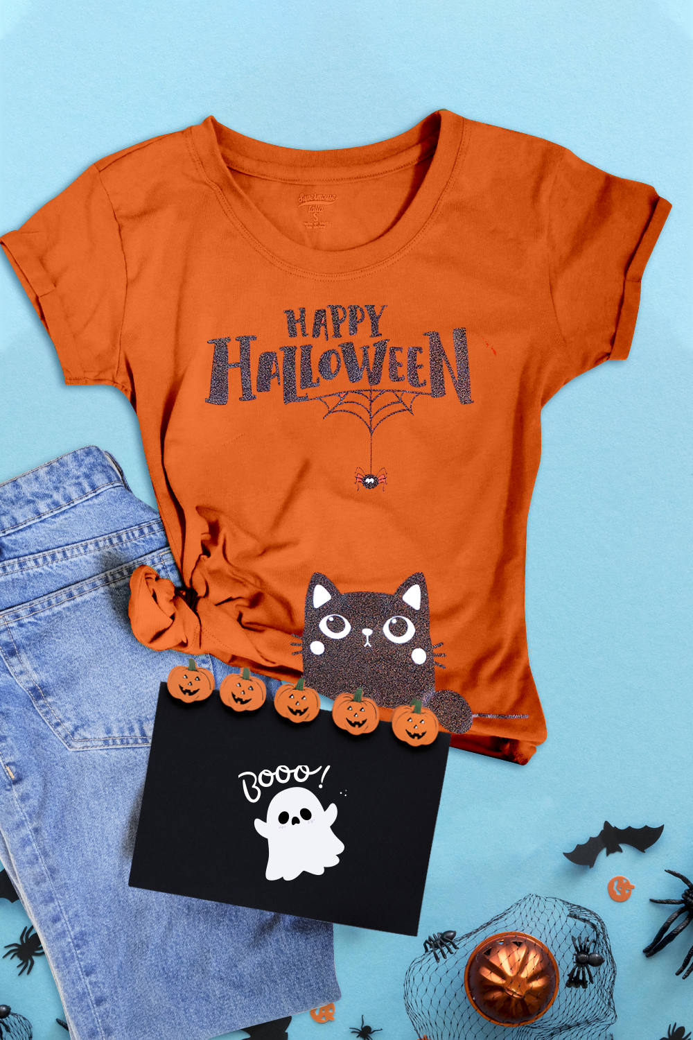 Blusa dama manga corta. Happy Halloween cat