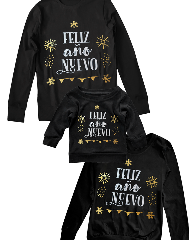 Playera Kids Unisex manga larga. Feliz Año Nuevo Foil