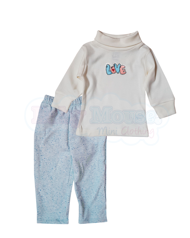 Set pantalón y playerita cuello de tortuga  - Azul Jaspe Puntos