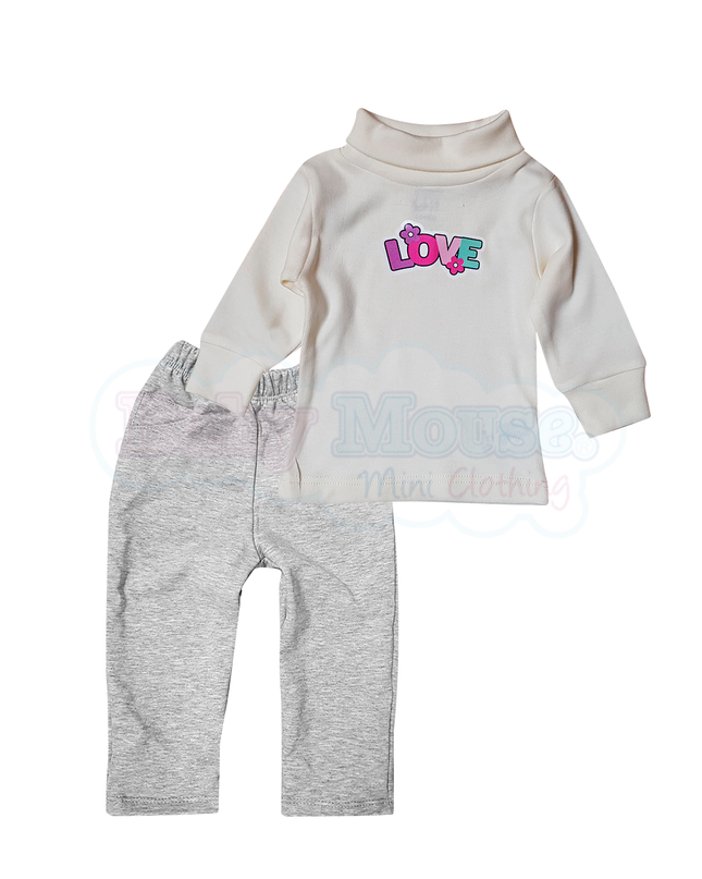 Set pantalón y playerita cuello de tortuga  - Gris Jaspe