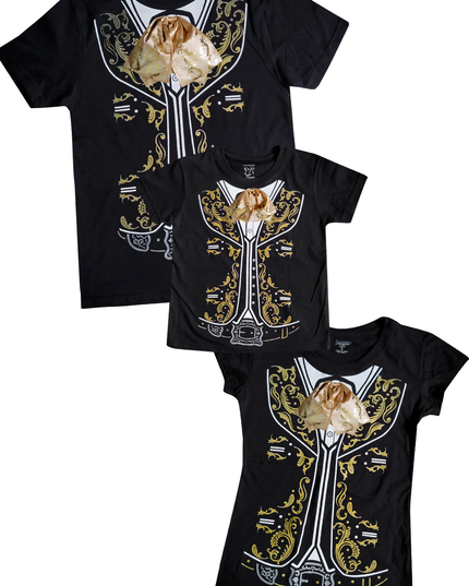 Playera caballero manga corta . Charro dorado moño real