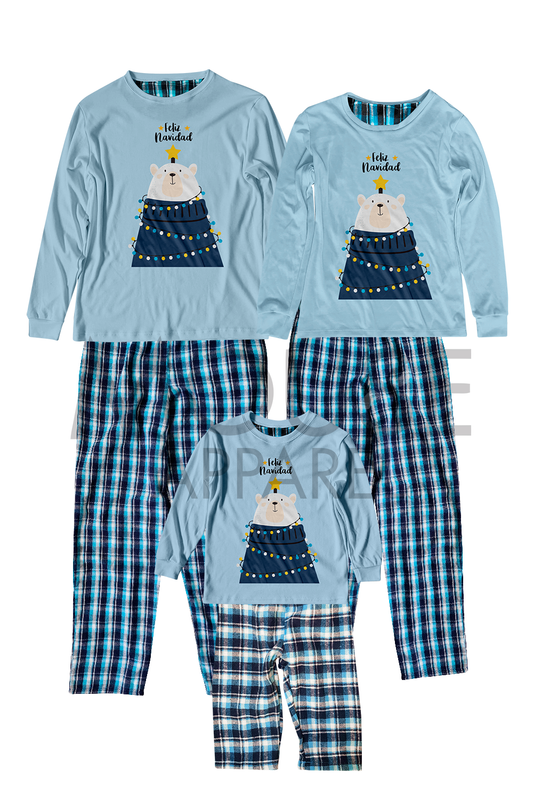Pijama Franela 2 a 10 Años. Oso Feliz Navidad