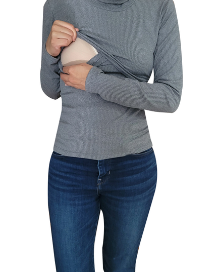 Blusa Lactancia cuello Ruso. Gris Oxford