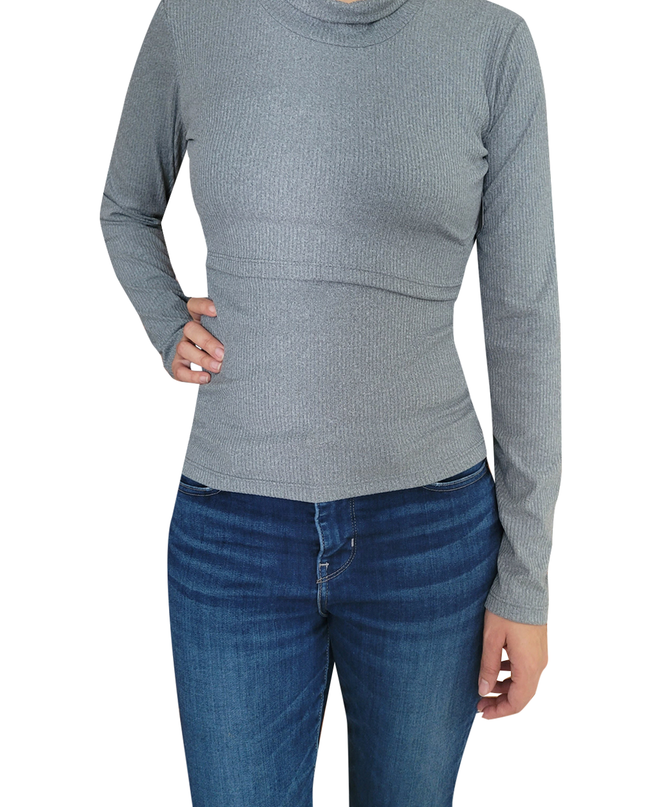Blusa Lactancia cuello Ruso. Gris Oxford