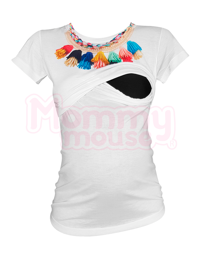 Blusa maternidad-lactancia. Collar estambre multicolor