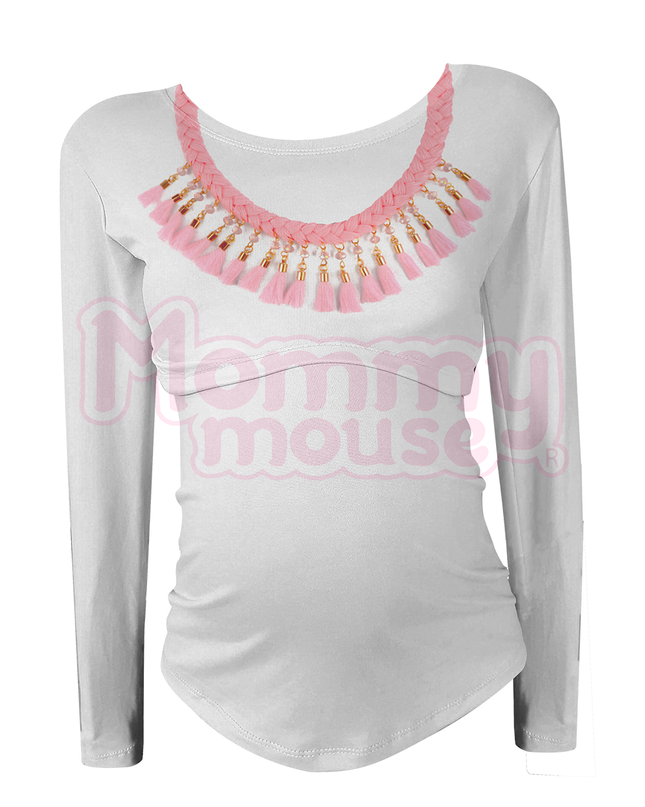 Blusa maternidad-lactancia Manga Larga. Collar rosa