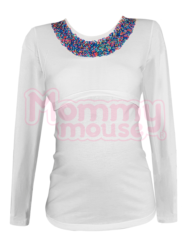 Blusa maternidad-lactancia Manga Larga. Chaquiras de colores