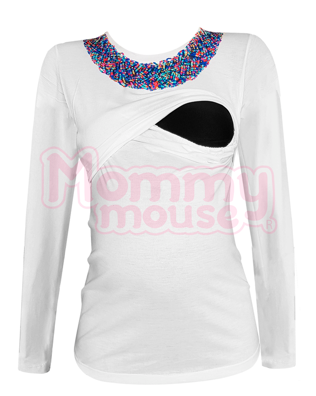 Blusa maternidad-lactancia Manga Larga. Chaquiras de colores