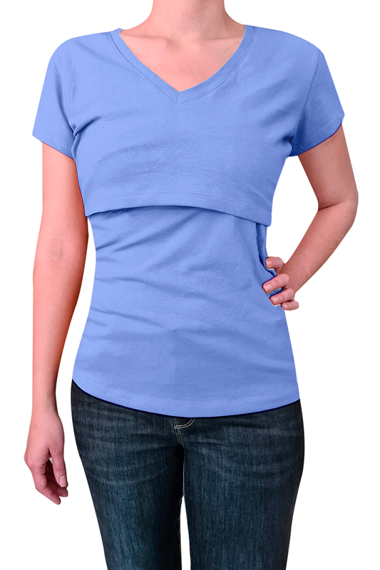 Blusa maternidad-lactancia Cuello V. Azul Plumbago