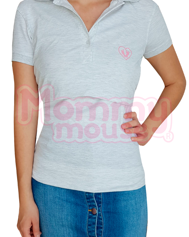 Playera maternidad-Lactancia Tipo Polo. Avena