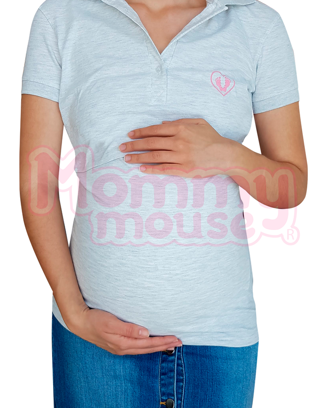 Playera maternidad-Lactancia Tipo Polo. Avena