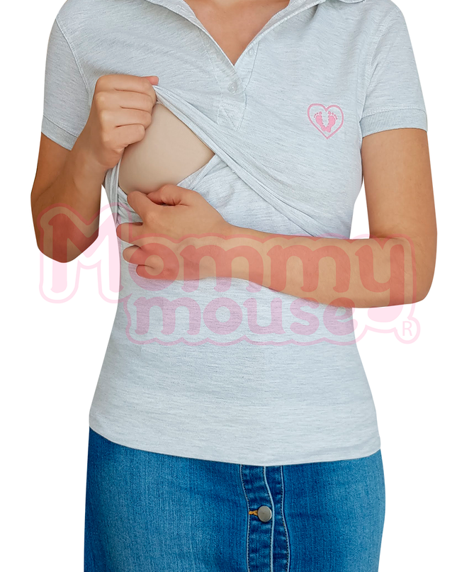 Playera maternidad-Lactancia Tipo Polo. Avena