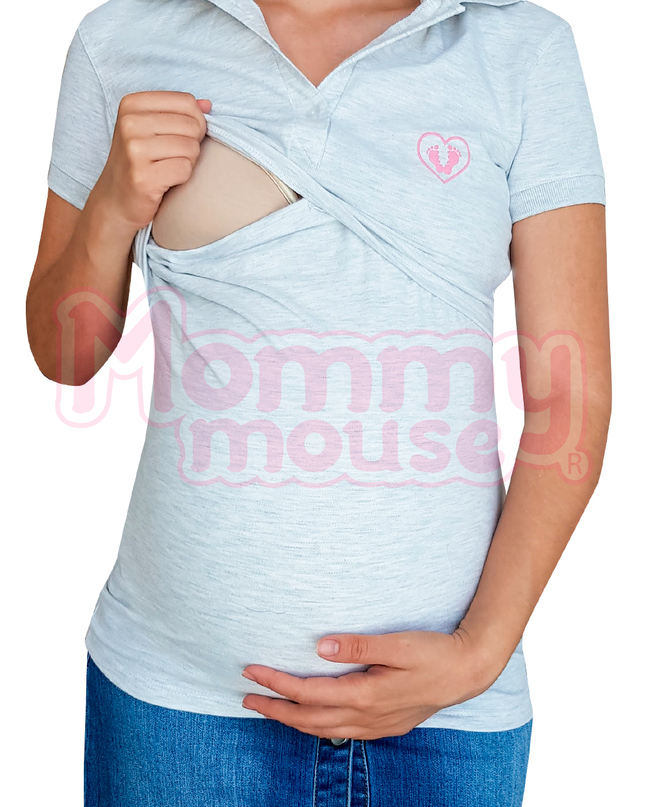Playera maternidad-Lactancia Tipo Polo. Avena