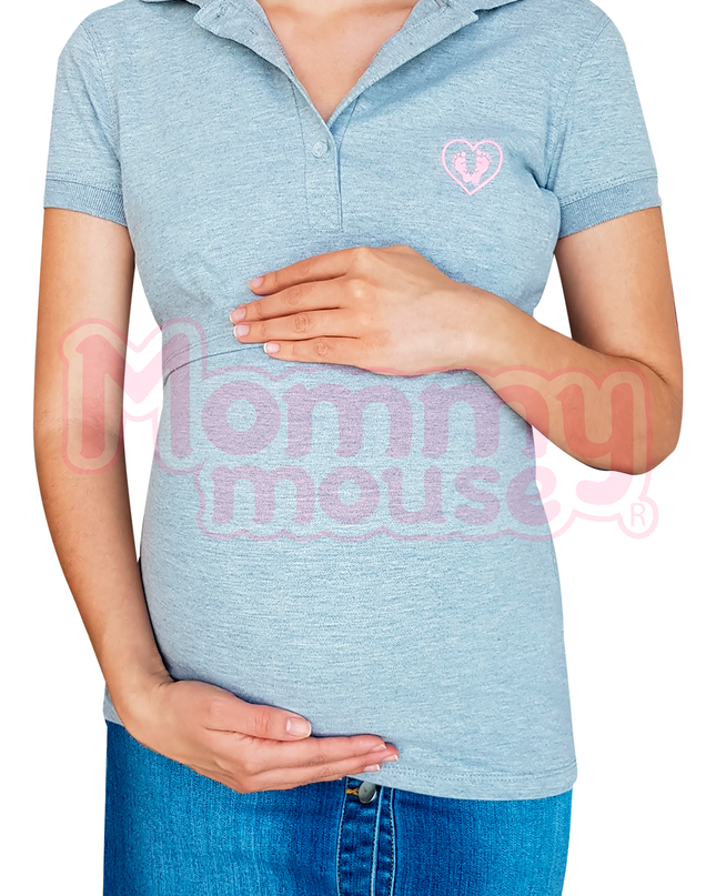 Playera maternidad-Lactancia Tipo Polo. Jaspe