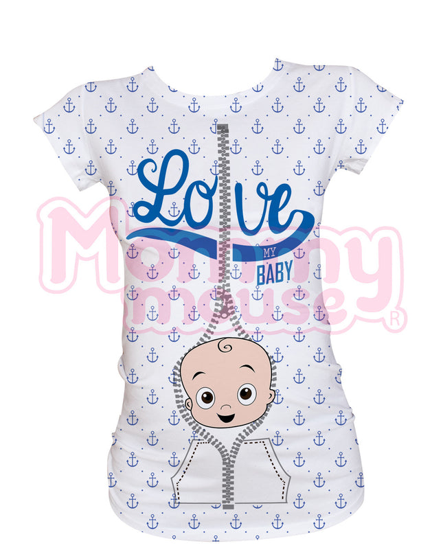 Blusa Maternidad Full Print. Love my baby niño. Anclas