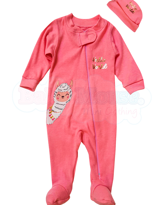 Set mameluco y gorro niña. Hello World