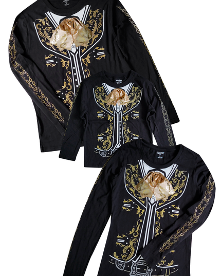 Playera Kids Unisex manga larga. Charro dorado moño real