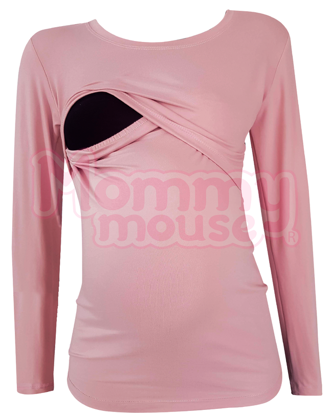 Blusa maternidad-lactancia Manga Larga. Rosa claro