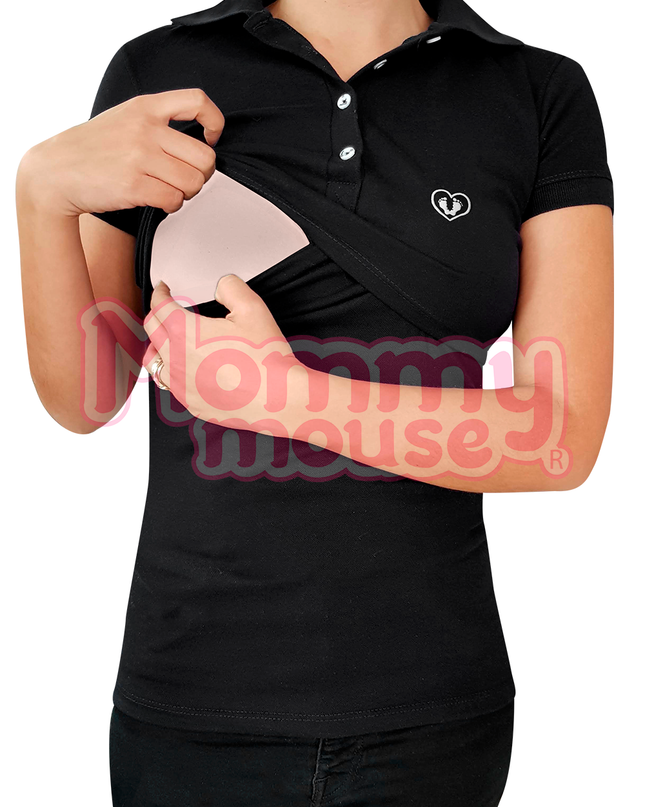 Playera maternidad-lactancia Tipo Polo. Negro