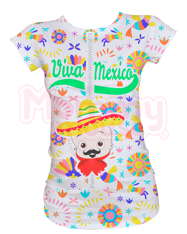 Blusa maternidad manga corta Full Print. Viva México Charrito