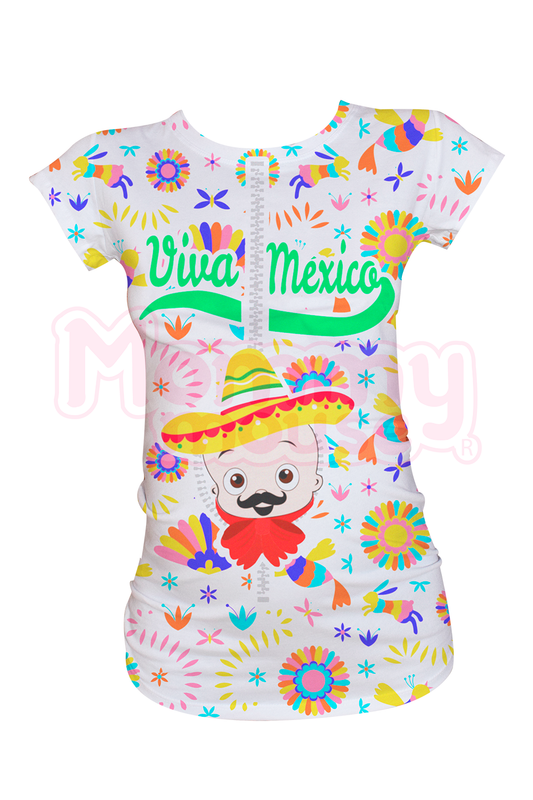 Blusa maternidad manga corta Full Print. Viva México Charrito