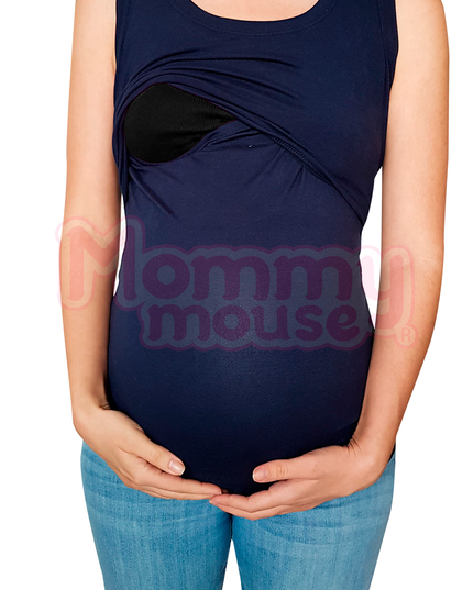 Blusa maternidad-lactancia. Tirante ancho Azul Marino