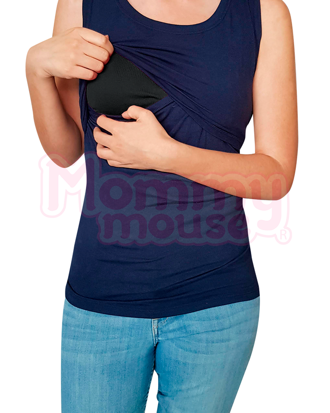 Blusa maternidad-lactancia. Tirante ancho Azul Marino