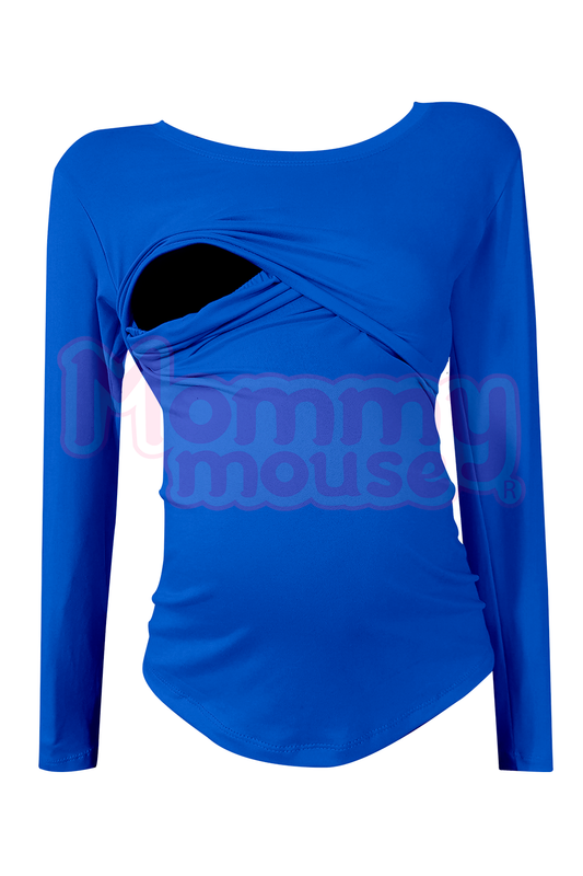 Blusa maternidad-lactancia Manga Larga. Azul Rey