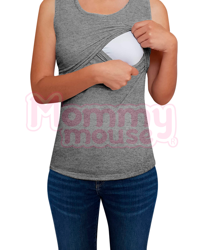 Blusa maternidad-lactancia. Tirante ancho Gris Jaspe