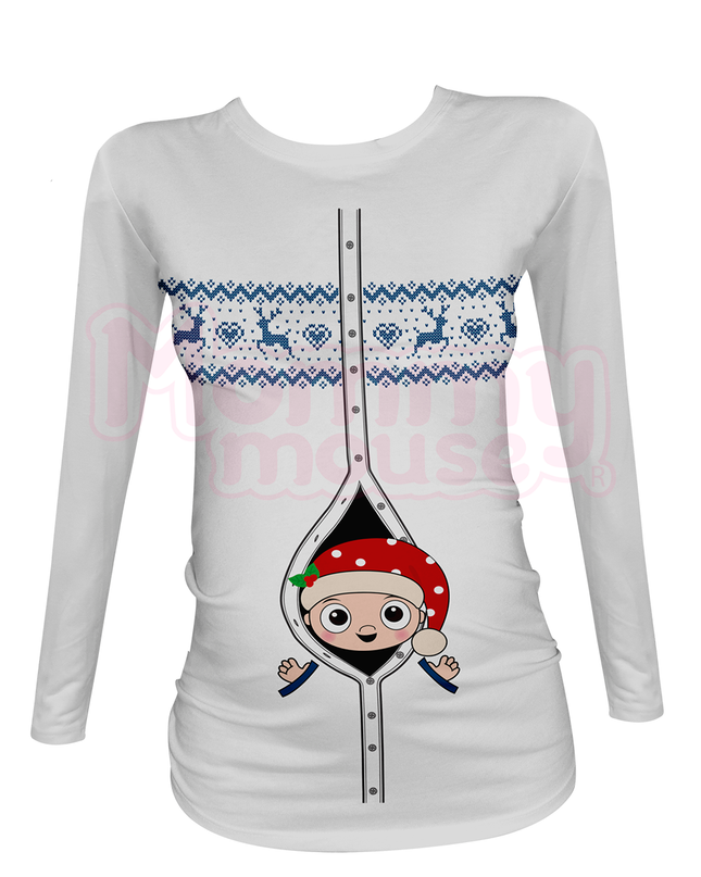 Blusa Maternidad Full P Manga Larga. Santa detalles azules