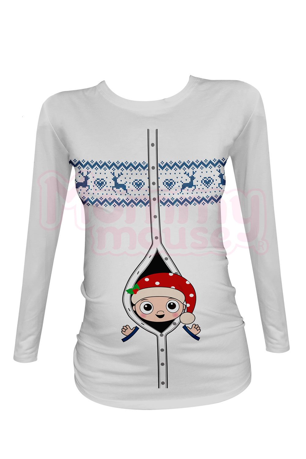 Blusa Maternidad Full P Manga Larga. Santa detalles azules