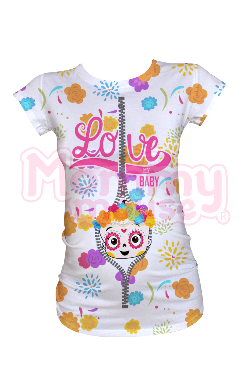 Blusa maternidad manga corta Full Print. Baby catrina