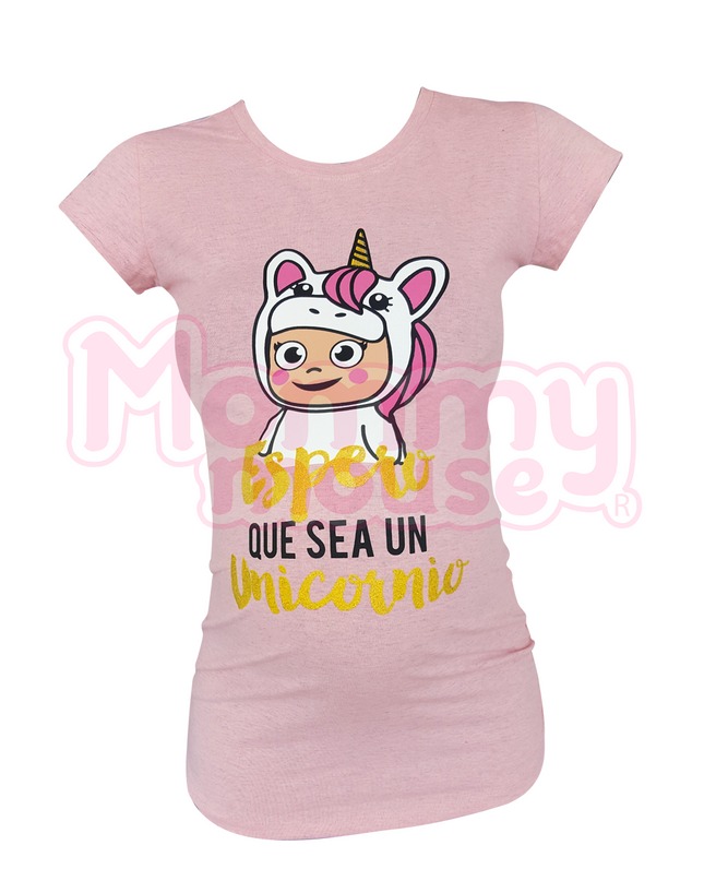 Blusa Maternidad Básica Manga corta. Espero sea un unicornio