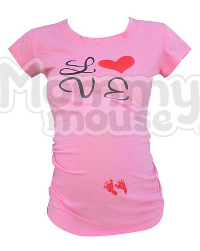 Blusa Maternidad Básica Manga corta.  Love piesitos rojos.