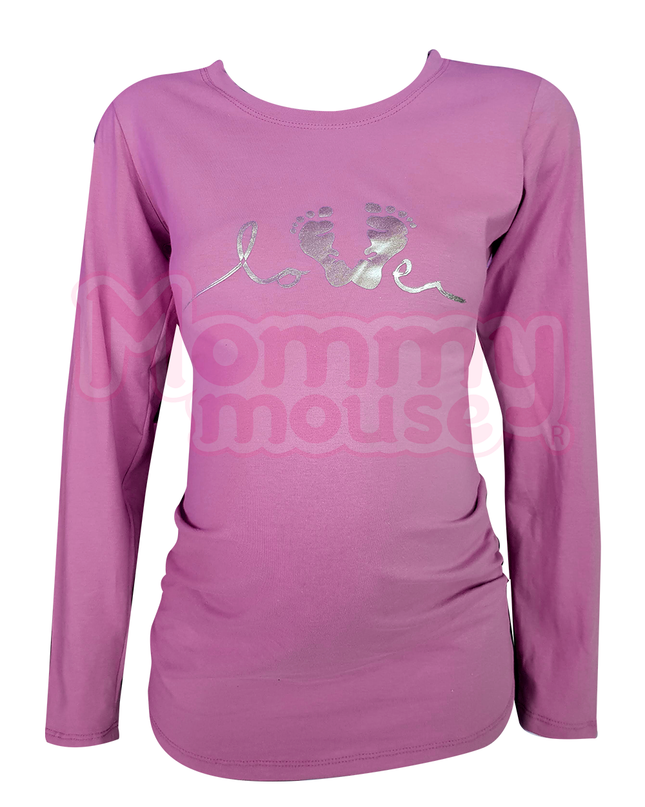 Blusa Maternidad Básica Manga Larga.  Love plateado
