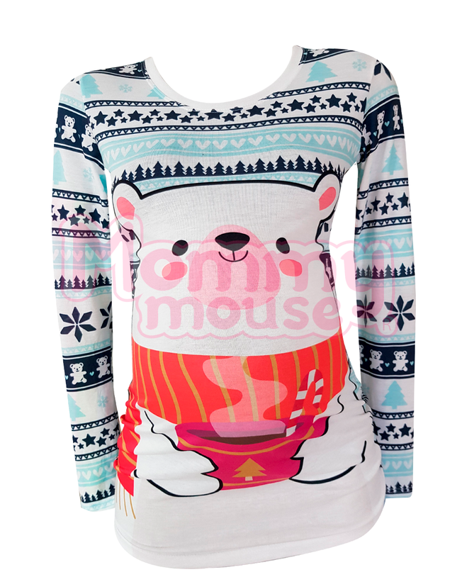 Blusa Maternidad Full P Manga Larga. Oso navideño