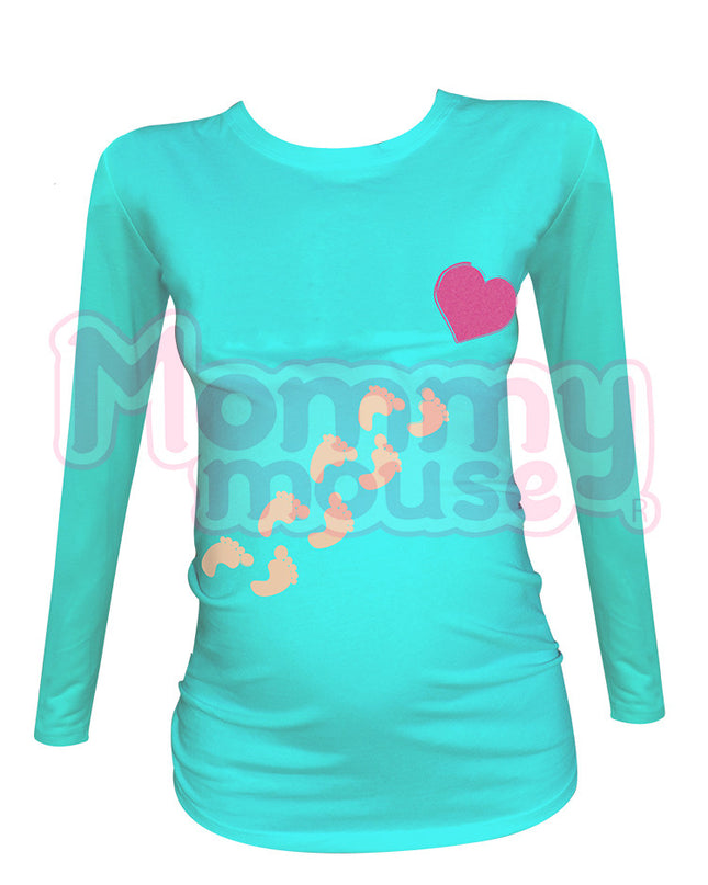 Blusa Maternidad Básica Manga Larga. Piesitos Corazón