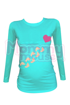 Blusa Maternidad Básica Manga Larga. Piesitos Corazón