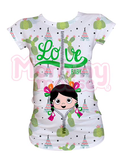 Blusa maternidad manga corta Full Print. Love baby adelita