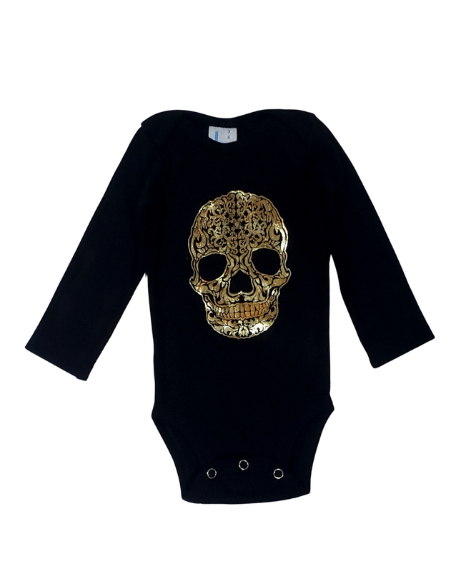 Pañalero Manga Larga Unisex. Calavera dorada