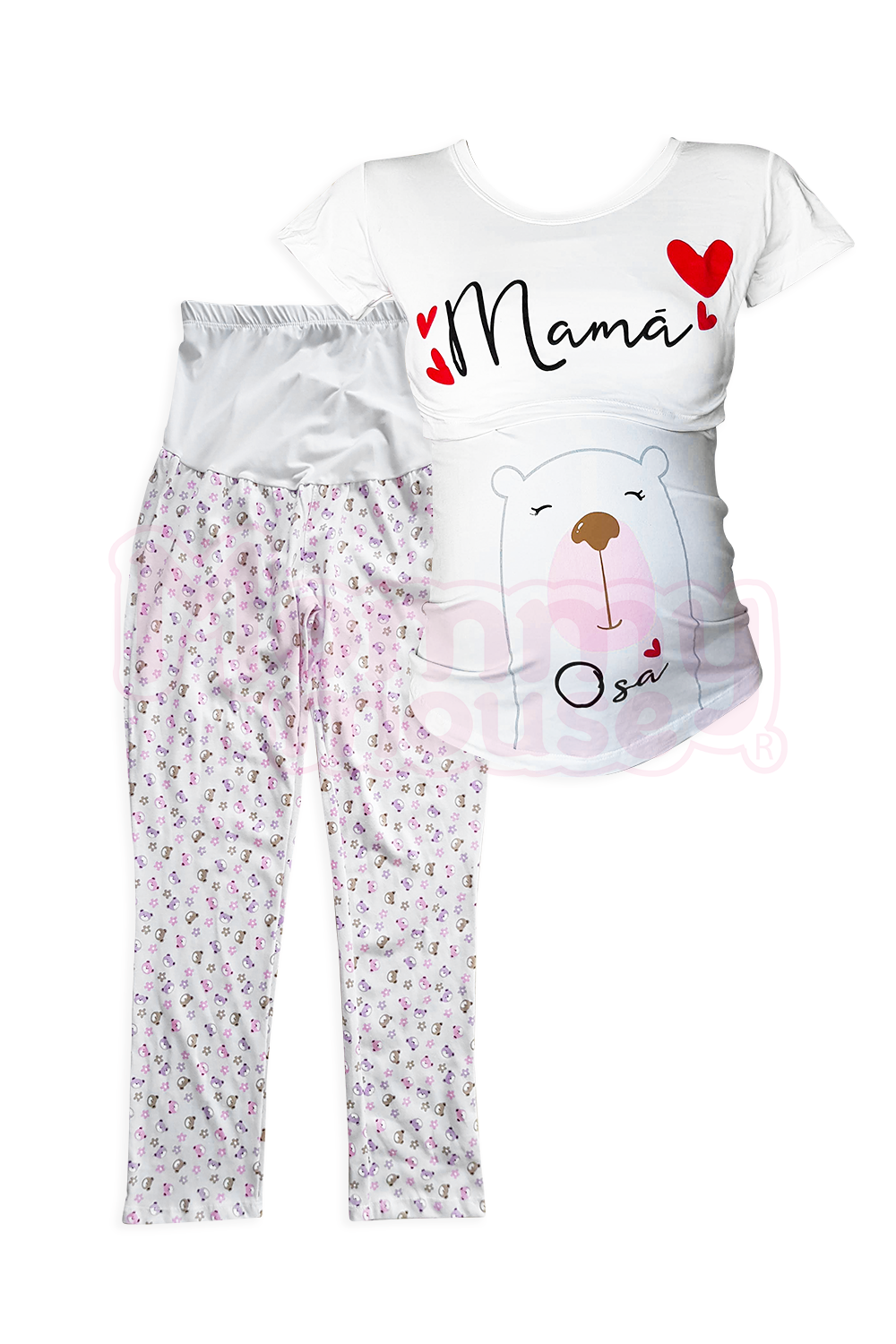 Pijama maternidad-lactancia mc. Mamá Osa corazón