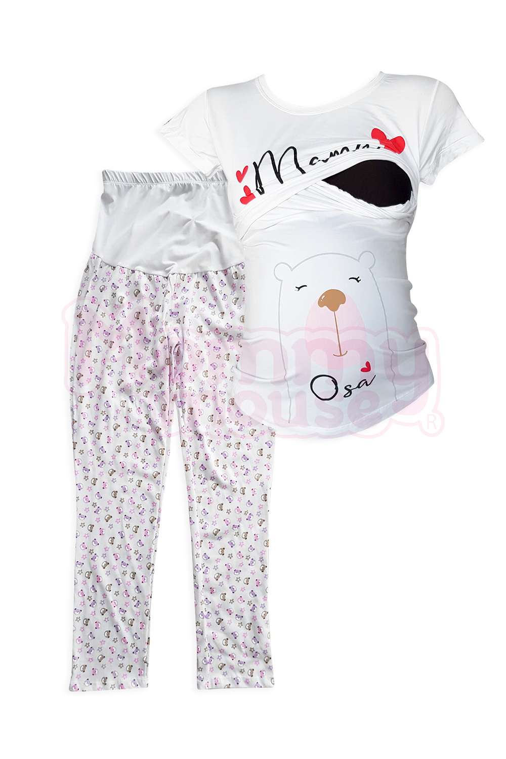 Pijama maternidad-lactancia mc. Mamá Osa corazón