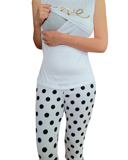 Pijama maternidad-lactancia capri. Love Black Dots