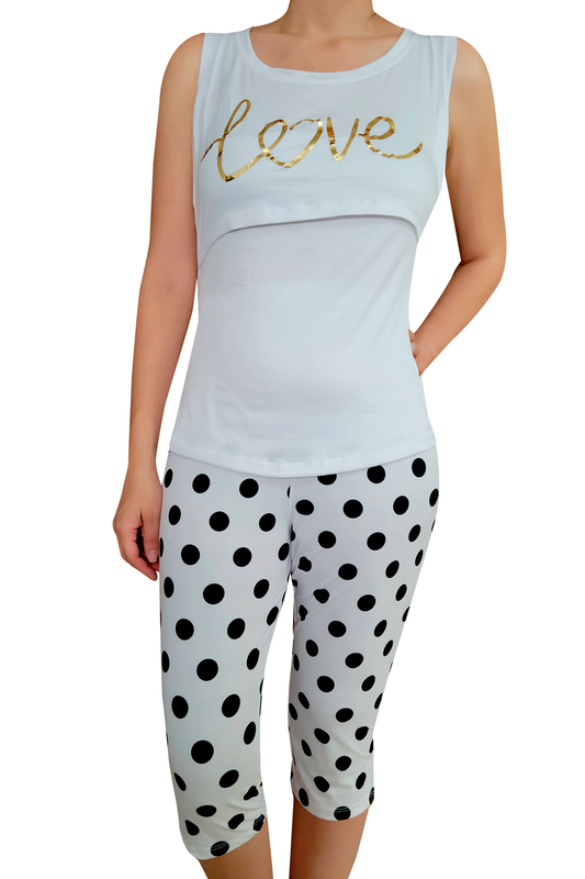 Pijama maternidad-lactancia capri. Love Black Dots