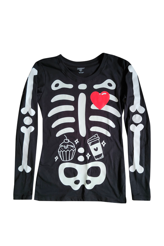 Playera Dama ml. Huesos Glow café