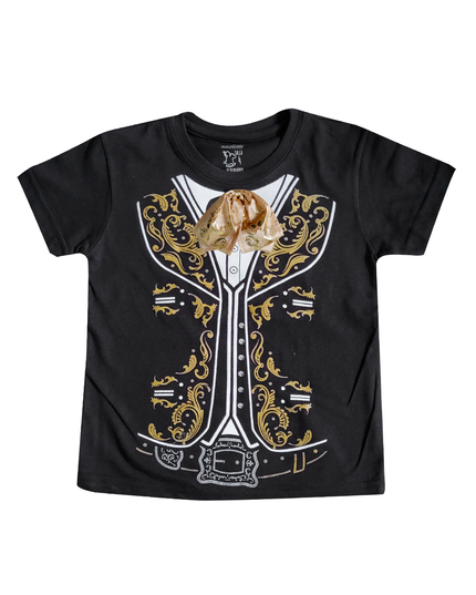 Playera Kids Unisex manga corta. Charro dorado moño real