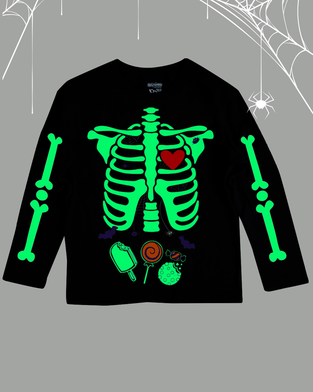 Playera Kids ml. Esqueleto Brilla