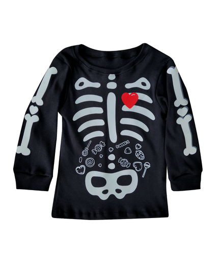 Playera Kids ml. Huesos Glow dulces