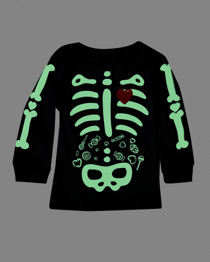 Playera Kids ml. Huesos Glow dulces