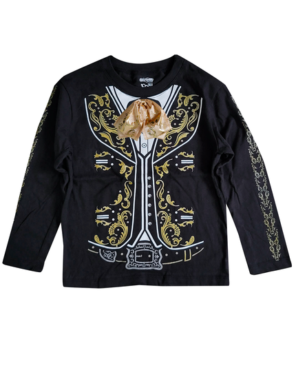 Playera Kids Unisex manga larga. Charro dorado moño real